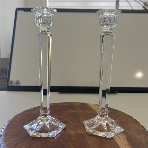 Pair of Handmade Geometric Cut Bohemian Crystal Candle Holders! - Picture 6 of 16
